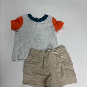 Baby Boy Gray and Orange Short Sleeve Tee With Short Set Size 0-3M